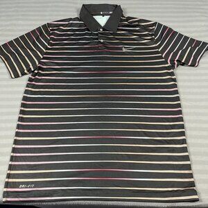 Nike Tiger Woods Collection Polo Shirt Mens Medium Black Striped Dri-FIT Golf